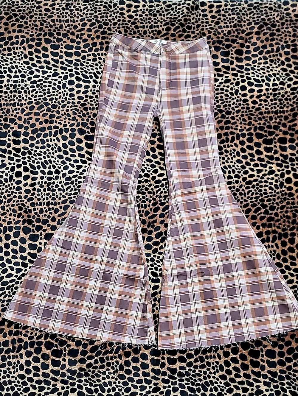 We The Free Twenty Seven Plaid Flare Pants in Brown & Purple